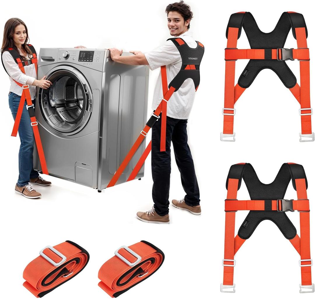 Ytonet Moving Straps, Lifting Straps for Move Furniture, 2-Person Shoulder Lifting and Moving System with Back Support for Appliances, Mattresses, Heavy Objects up to 800lbs, Round Sling, Orange