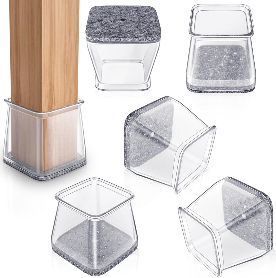 48PCS Square Chair Leg Floor Protectors with Wrapped Felt, Chair Leg Covers for Hardwood Floors, Silicone Chair Feet Furniture Pads Floor Protectors, No Noise and No Scratches(Clear-L)