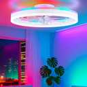 STERREN RGB Ceiling Fans with Lights, 20'' Smart LED Ceiling Fan with Remote/APP Control, Modern Low Profile Bladeless Chandelier Fan, Dimmable White Fandelier for Bedroom, Living Room, Kitchen 