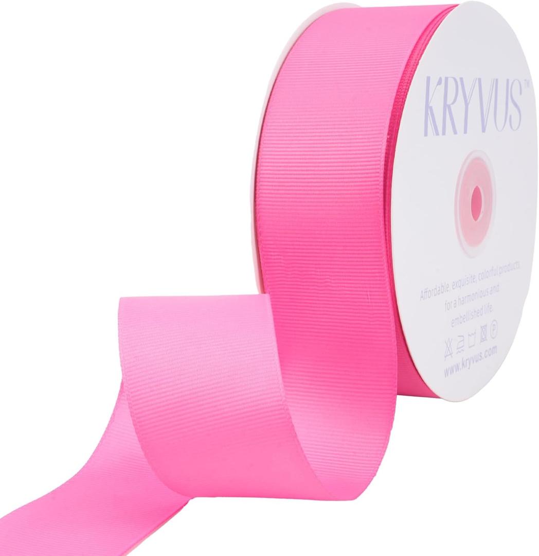 Hot Pink Ribbon, Grosgrain Ribbon 1-1/2 Inch x Continuous 50 Yards, Hot Pink Grosgrain Ribbon for Crafts, Gift Wrapping, Hair Accessories, Wedding Decor, Sewing and Bow Making