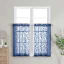 OWENIE Furman Blue Sheer Curtains Tiers 36 inch Length, Light Filtering Soft Airy Clear Cafe Curtains Tier for Living Room Bedroom Farmhouse Small Windows Half Curtains, 2 Pcs, Each 40Wx36L inch