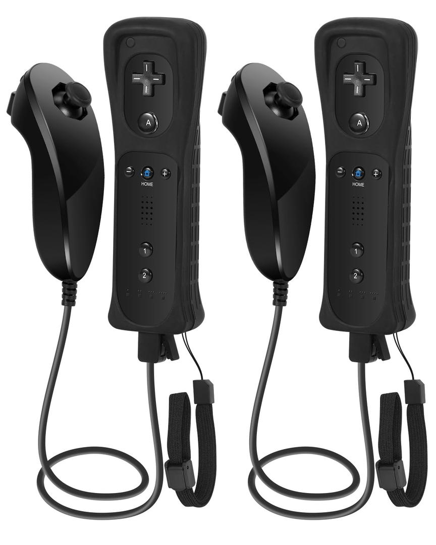 GLCONN Remote Controller with Nunchunk for Wii and Wii U Games - Controller for Wii Remotes - Set of 2 Black