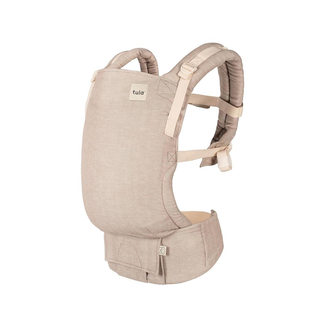 Baby Tula Linen Panel Free-to-Grow Baby Carrier - Adjustable, Comfortable, Newborn to Toddler Carrier - Ergonomic Fit for 7lbs to 45lbs - Plant-Based Fabric - Back & Front Carry Options - Sand (Tan)