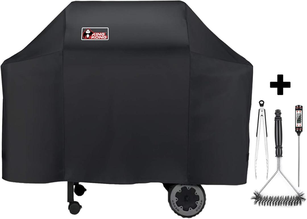 Kingkong 7573/7106 Grill Cover for Weber Spirit 200, 300 Series and Genesis Silver Gas Grill with Grill Brush, Tongs and Thermometer