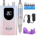 Delanie Professional Nail Drill High Torque 35000 RPM Rechargeable Portable Electric Nail File Filer for Acrylic Gel with Cuticle Bits, Salon Manicure Tool, Gradient Pink