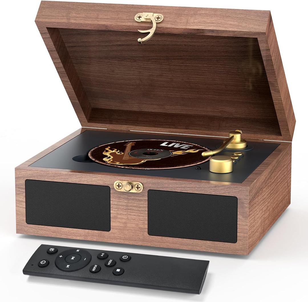 CD Player with Builtin Speakers Portable with Bluetooth Input&Output Nostalgic Desktop CD Players for Home Music Box Player with Stereo Sound Remote Control Brown
