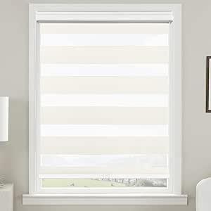 Allbright Cordless Free Stop Zebra Window Blinds 34" W×64" H, Dual Layer Roller Shade Room Darkening Sheer Shades, Light Filtering Window Shades, Easy to Install Beige