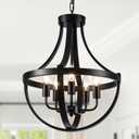 CWarmozy 16.5" Black Rustic Chandelier for Dining Room Adjustable 5-Light Farmhouse Pendant Light Fixture for Kitchen Island Entryway Foyer Bedroom Hallway