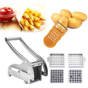 Azooken Stainless Steel French Fry Cutter, 2-blade Potato Slicer No-Slip Suction Base French Fry Cutter with 1 Peeler, Perfect for Potatoes, French Fries, Cucumber,Vegetables Carrot
