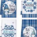 Patelai 4 Pack Winter Kitchen Towels Blue White Snowflake Gnome Dish Towels Buffalo Plaid Bathroom Hand Towel Farmhouse Christmas Tea Towel Winter Decorations for Home Indoor Kitchen Holiday Xmas Gift