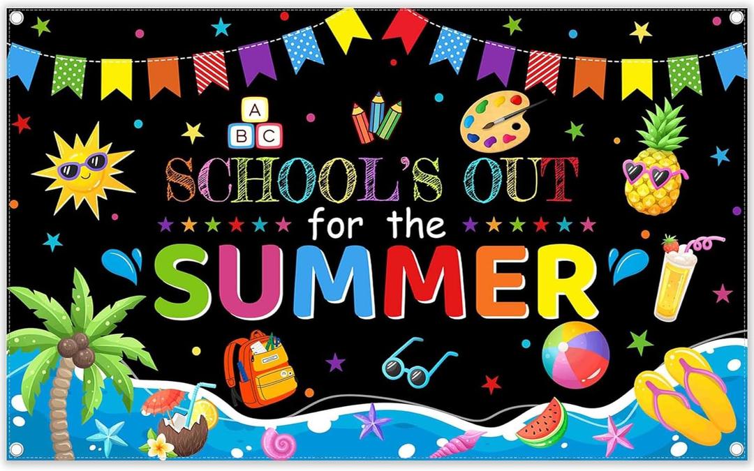 72x43inch End of School Year Backdrop School's Out for The Summer Kids Class Background Tropical Beach Pool Splash Bash Party Banner Graduation Props