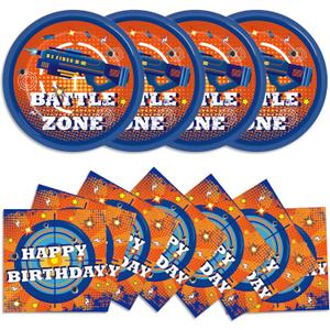 48Pcs Dart War Paper Plates and Napkins Dart War Party Decorations Blue and Orange Birthday Party Supplies Battle Video Game Disposable Tableware Set for Kids Boys' Birthday Baby Shower Serves 24
