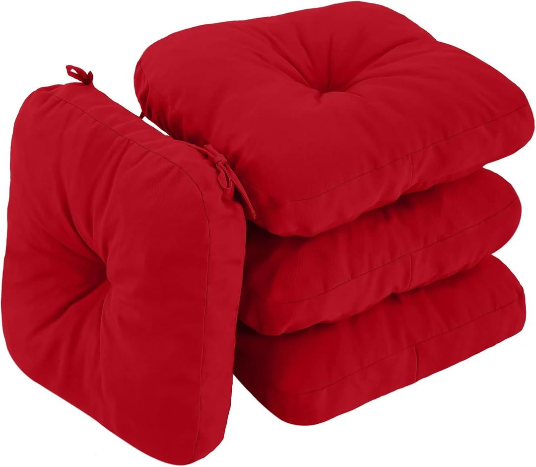Outdoor Chair Cushions, Outdoor Seat Cushions for Patio Furniture Waterproof with Ties, Replacement Tufted Patio Chair Pads, 19x19x5 inches Set of 4, Red