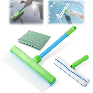 Window Cleaning Kit, Window Squeegee, Recyclable Silicone Window Squeegee Kit, 3 in 1 Glass Cleaning Tool with Rotatable Rubber Microfiber Scrubber (1 Set)
