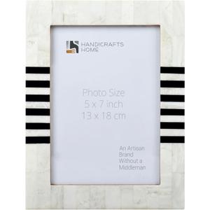 Handicrafts Home White Picture Frame, Handmade Resin Inlay 5x7 Black & White Photo Frame for Christmas Decor & Holiday giftings, Photo Frames for Farmhouse Decor, Shelf & Desk Decor & Gallery Wall