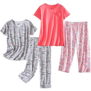 PNAEONG 2 Pack Women's Cotton Pajama Sets Short Sleeve Sleepwear Tops with Capri Pants Summer Loungewear Pj Sets S-3XL (XX-Large) PNAEONG 2 Pack Women's Cotton Pajama Sets Short Sleeve Sleepwear Tops with Capri Pants Summer Loungewear Pj Sets S-3XL (XX-Large)