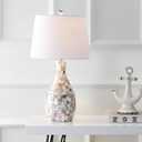 JONATHAN Y 26.5" Ivory Beige Mosaic Seashell LED Table Lamp for Living Room Bedroom Nightstand, Coastal Capiz Shell Base with White Linen Drum Shade, LED Bulb Included JYL1054A