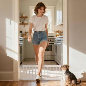 Short Dog Gate,18"-45" Adjustable Extra Wide Metal Short Dog Gate to Step Over, 10" Tall Small Pet Gate with 3 Extension Kits (White)