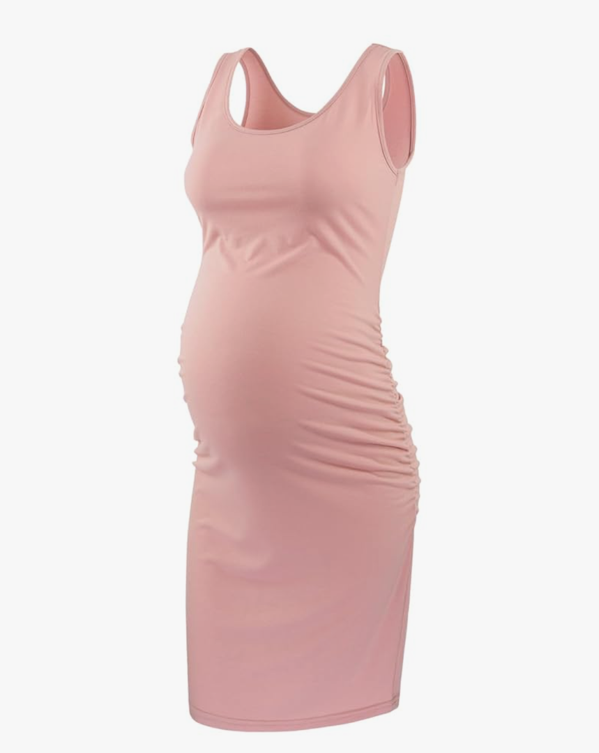 Liu & Qu Women's Maternity Sleeveless Tank Dresses Side Ruching Bodycon Dress for Daily Wearing or Baby Shower, Medium