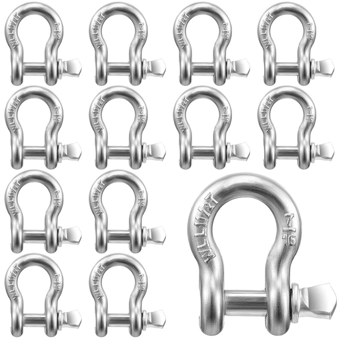 12 Pack 7/16 Inch D Ring Shackles, Galvanized Carbon Steel Screw Pin Anchor Shackles, 1 Ton (2204 Lbs), D-Shackles for Marine, Mining, Forestry, Land Transport, Home Use