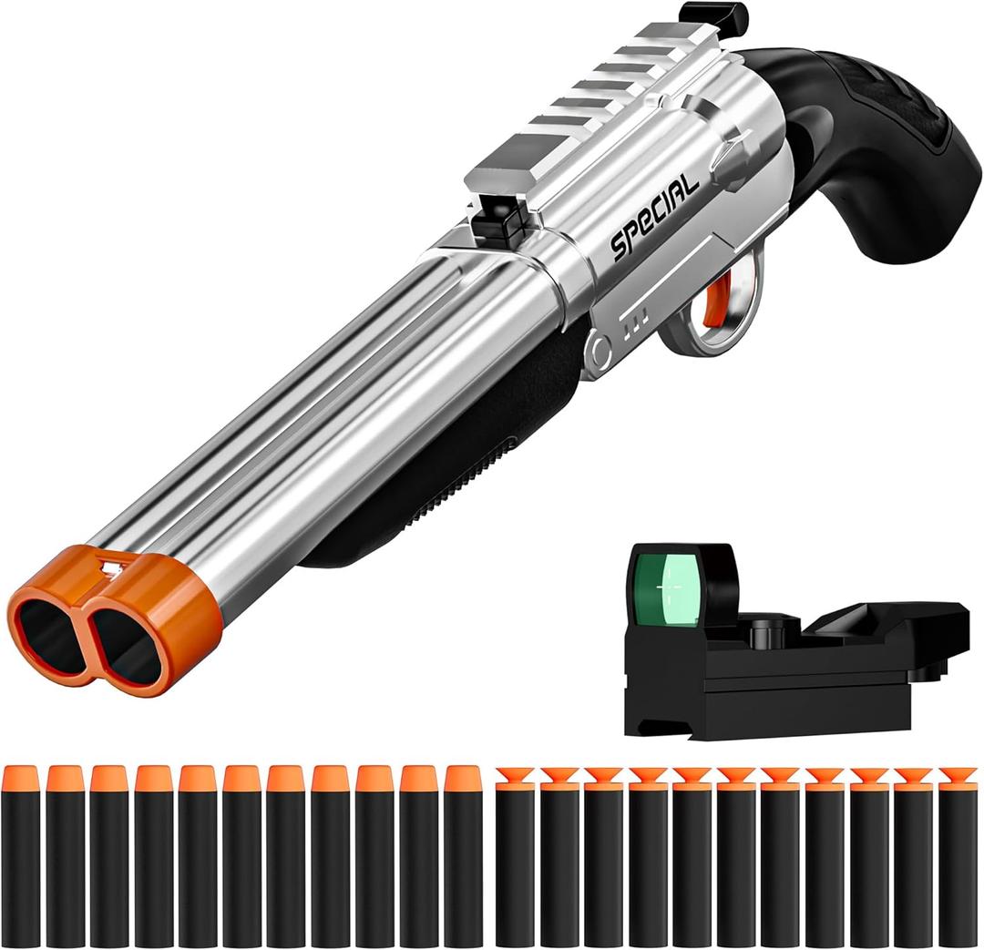 Toy Gun Soft Bullets,Rifle Short Double Barrel Shotgun Toys Foam Blasters with EVA Darts, Shooting Games Education Toy Model for 8+ Kids Boys Girls Adults Gifts (Silver)