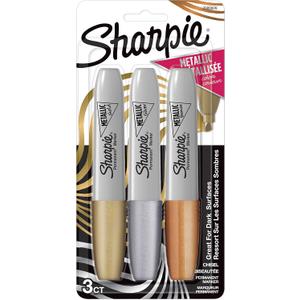 SHARPIE Metallic Permanent Markers, Chisel Tip, Assorted Colors, 3 Count