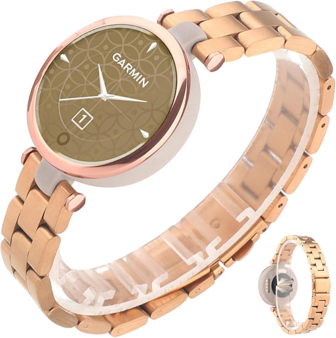 Miimall Metal Watch Band Compatible with Garmin Lily Watch, Stainless Steel Band Adjustable Wristband Replacement Men Women Metal Band Accessories Bracelet Fit for Garmin Lily SmartWatch (Rose Gold)