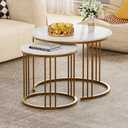 Garden 4 you Coffee Table Faux Marble Nesting Table for Small Place 2 Sets Modern Furniture Living Room Sets End Side Table Night Stand for Bed Room Dining Room (White & Gold)