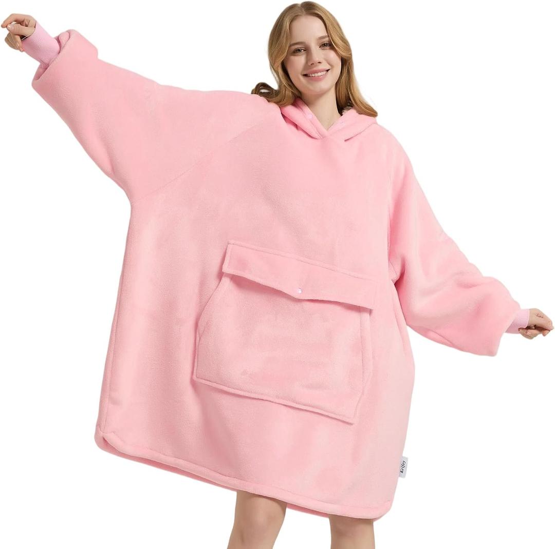 Krifey Wearable Blanket Hoodie, Oversized Sherpa Fleece Sweatshirt with Giant Pocket, Birthday Gifts for Women, Mom, Sister, Pink