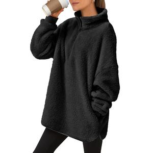ANRABESS Women's Sweatshirt Sherpa Fuzzy Fleece Zip Up Hoodies Cozy Pullover Soft Sweaters Tops 2025 Fall Trendy Clothes Black , XL, Black