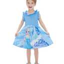 Disney Frozen Elsa Toddler Girl Dress Light Blue Ruffle Sleeve Casual Summer Smocked Sundres Kids Birthday Party Outfits Clothes 4-5T (Blue)