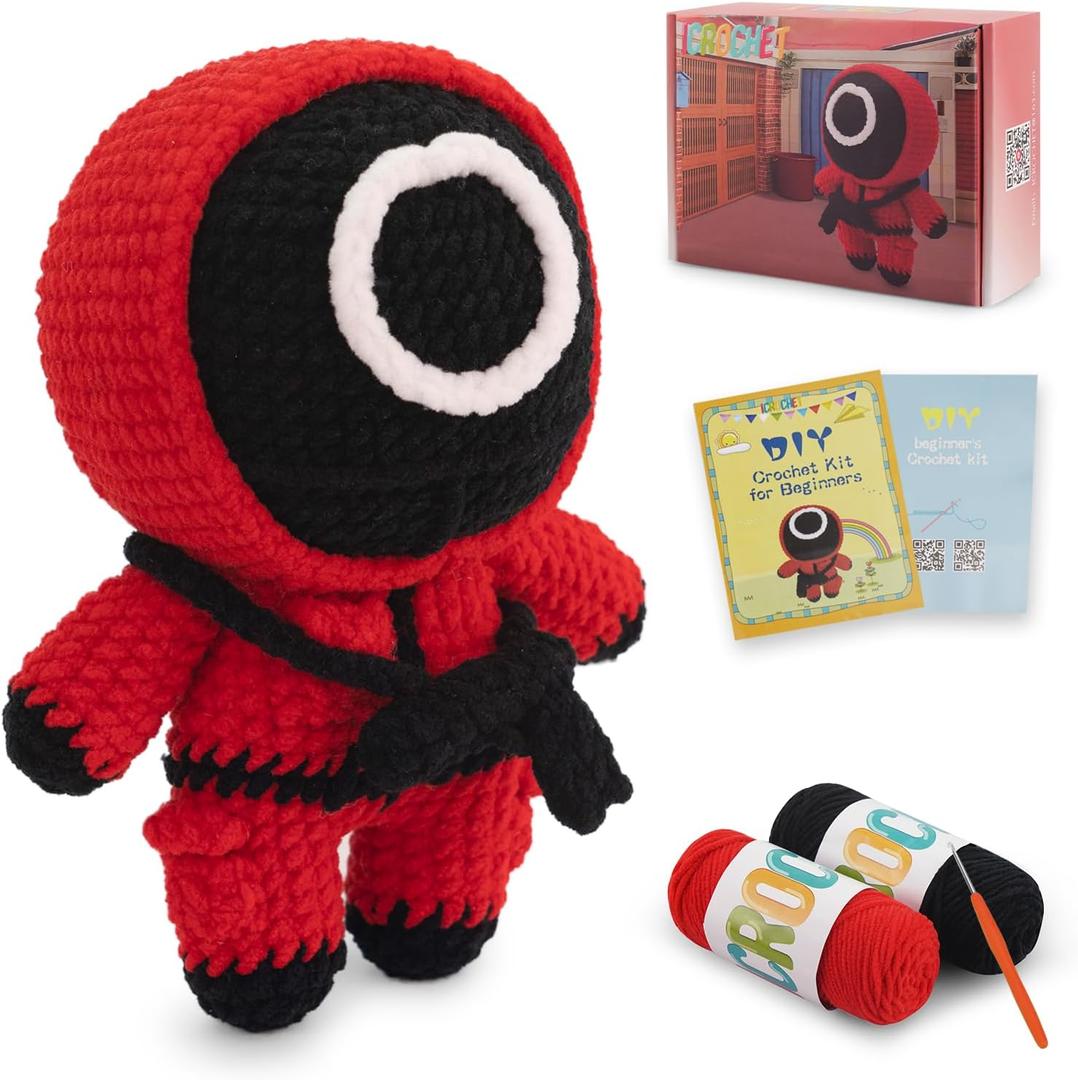 Crochet Kit for Beginners,Crochet Kit Amigurumi Crocheting Animals Kits with Step-by-Step Video Tutorials, Knitting Starter Pack for Adults and Kids (red)