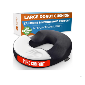 5 STARS UNITED Donut Pillow Hemorrhoid Tailbone Cushion – Large Cushion for Pain Relief – Coccyx, Prostate, Sciatica, Pelvic Floor, Pressure Sores, Pregnancy, Postpartum Recovery, Black