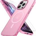 Miracase Magnetic for iPhone 15 Pro Case 6.1 inch (Compatible with MagSafe)with 2X Screen ProtectorsMilitary-Grade Protection, Anti-Fingerprint Translucent Matte Phone Cover, Mes Pink