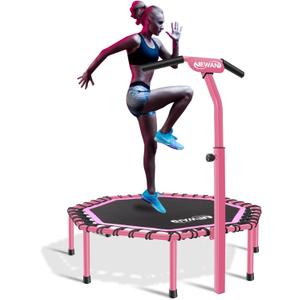 Newan 48" Fitness Trampoline with Adjustable Handle Bar, Silent Trampoline Bungee Rebounder Jumping Cardio Trainer Workout for Adults - Max Limit 330 lbs
