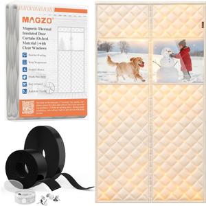 MAGZO Temperature Protection Insulated Door Curtain with Perspective Window, 34" x 82", Oxford Fill with Thicken Cotton, Insulation Cover Blanket for Winter/Cold Weather, Keep Warm in Winter, Beige