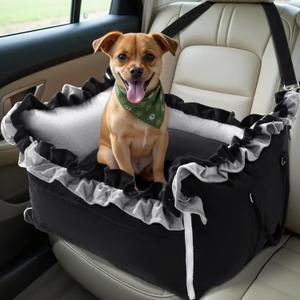 Homcosan Dog Car Seat for Small Medium Dogs, Dog Booster Seat for Car with Clip-On Safety Leash, Elevated Pet Car Seat with Soft Cushion, Washable Travel Safety Car Seat for Dog up to 30 lbs (Black)