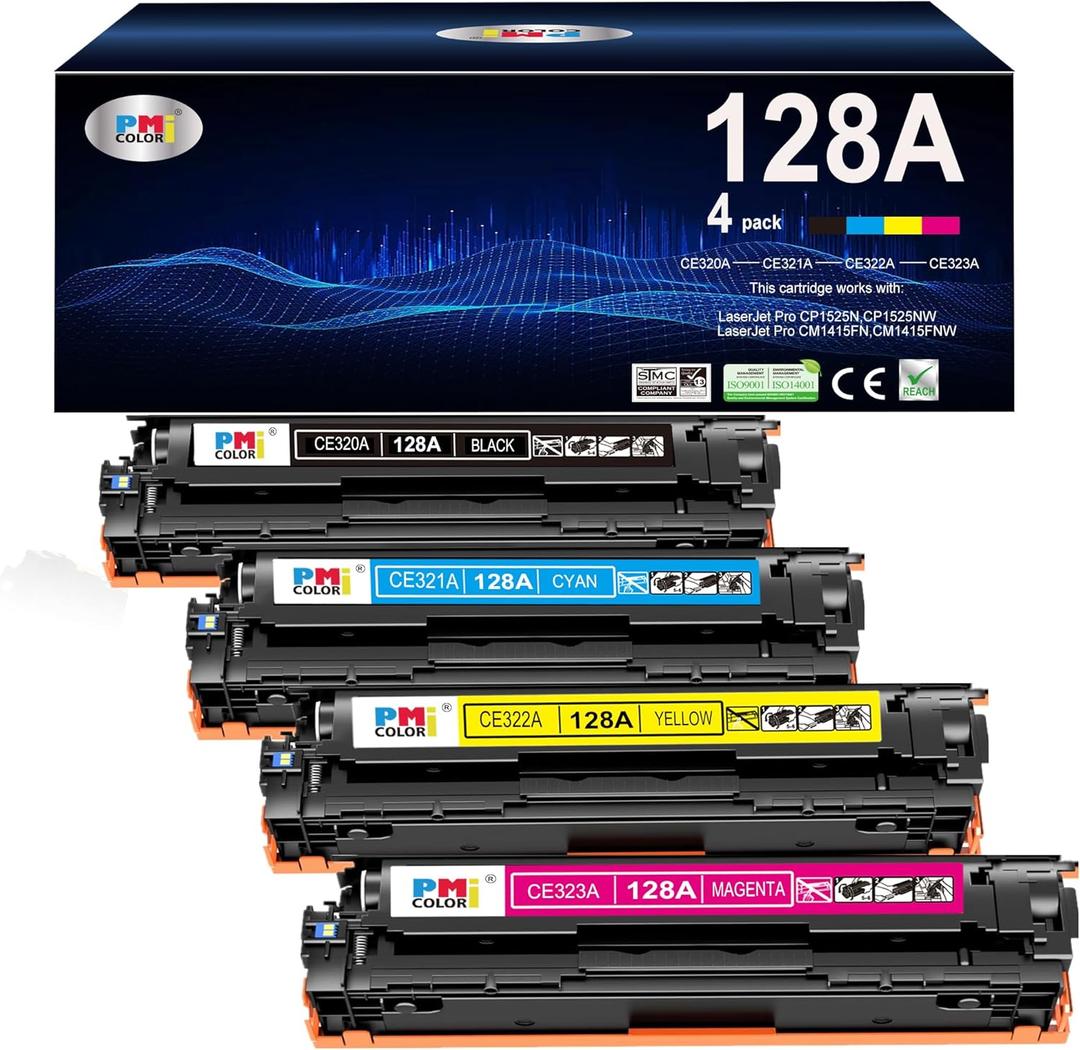 Replacement for HP 128A Toner Cartridges 4 Pack Set Replacement for HP Pro Color CP1525n CP1525nw CM1415fnw CM1415fn Printer (Black,Cyan, Magenta, Yellow)