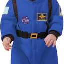 OLLULL Baby Astronaut Costumes, Unisex Toddler Space Suit, Halloween Dress Up Romper Pilot Costume(Blue,12-18 Months)