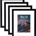 eletecpro 8x10 Picture Frame 4 Pack Made of Solid Wood and Strong Real Glass, Display 4x6 and 5x7 Photos with Mat or 8x10 without Mat, Home Decor for Wall and Tabletop, Gallery Gift Set, Black