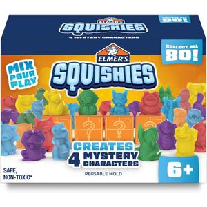 Elmer's Squishies Kids DIY Activity Kit, Creates 4 Mystery Characters, 24 Piece Kit, for Ages 6 and Up, Perfect for Stress Relief and Sensory Play