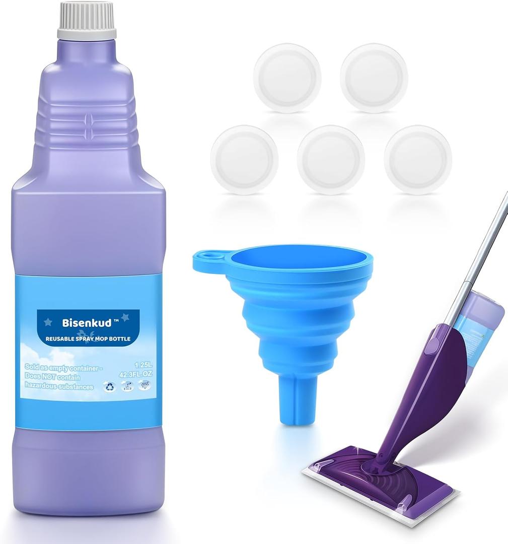 Bisenkud Refillable Bottle for Swiffer Wet Jet Mop - 1250ml /42.3 FL OZ - Leak-Proof HDPE Solution Bottle, EmptyNot for Power mop