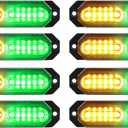 ASPL 8pcs Sync Feature Ultra Slim 12-LED Surface Mount Flashing Strobe Lights for Truck Car Vehicle LED Mini Grille Light Head Emergency Beacon Hazard Warning Lights (Amber/Green)