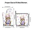 Easter Oven Mitts and Pot Holders Sets Easter Eggs Oven Mitts Heat Resistant Pink Bunny Rabbit Ears Cat Cute Kitchen Gloves Hot Pads Two Piece Set for Spring Cooking Baking Grilling BBQ