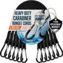 18 Inch Bungee Cords with Hooks - Heavy Duty Outdoor Black Bungee Cords with Carabiner Hooks - 6 Pack Small Bungie Cord Set - Strong Bungy Cords, Bunjee Straps with Clips