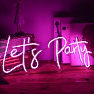 Let's Party Neon Signs, Neon Light Sign for Wall Decor 20 x 9Inches Large LED Neon Sign Art Decorative Lights for Wedding Party Home Bar Store Festival, Pink