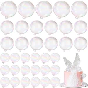 Jenaai 100 Pieces Clear Bubble Balls Cake Toppers Mini Plastic Clear Pearl Ball Cupcake Toppers for Baby Shower Mermaid Birthday Party Wedding Anniversary Decor