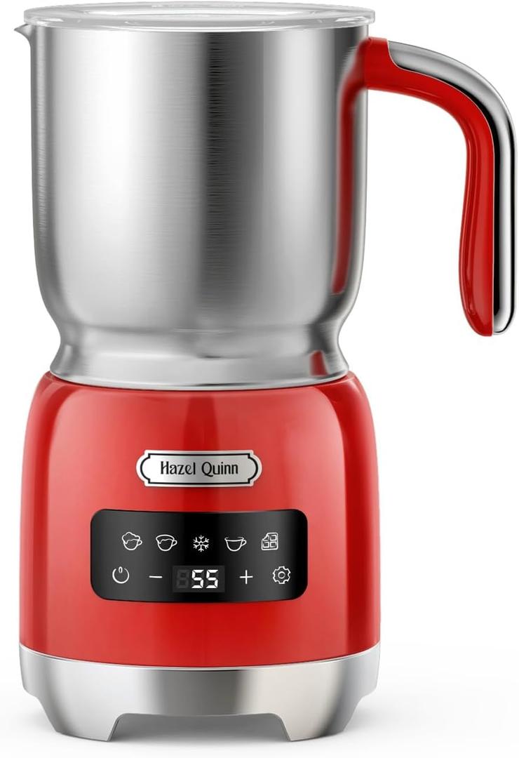 Hazel Quinn Milk Frother, 5 Functions, Variable Temp and Thickness Frother and Steamer, Detachable for Dishwasher Safe, 400ML/13.5OZ for Hot & Cold Latte, Cappuccino - Ruby Red