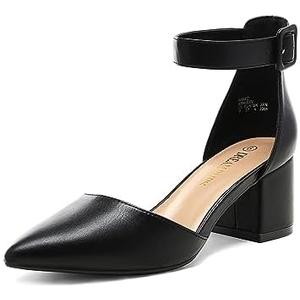DREAM PAIRS ANNEE Pointed Toe Low Chunky Heels Pump Shoes Black Size 6