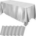 MCEAST 6 Packs Satin Tablecloth 102 x 58 Inches Rectangular Table Overlay Cover Bright Silk Tablecloth Smooth Fabric Table Decor for Wedding Banquet Decoration (Silver)